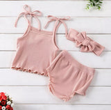 Pink Ribbed Ruffle Set with Headband