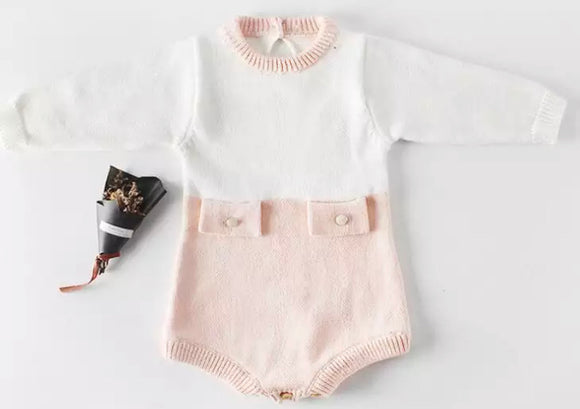 Pink and White Knit Romper