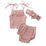 Pink Ribbed Ruffle Set with Headband