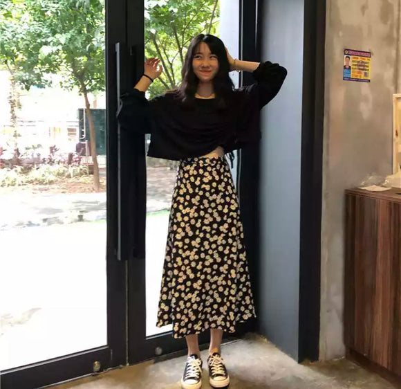 Black Floral Skirt