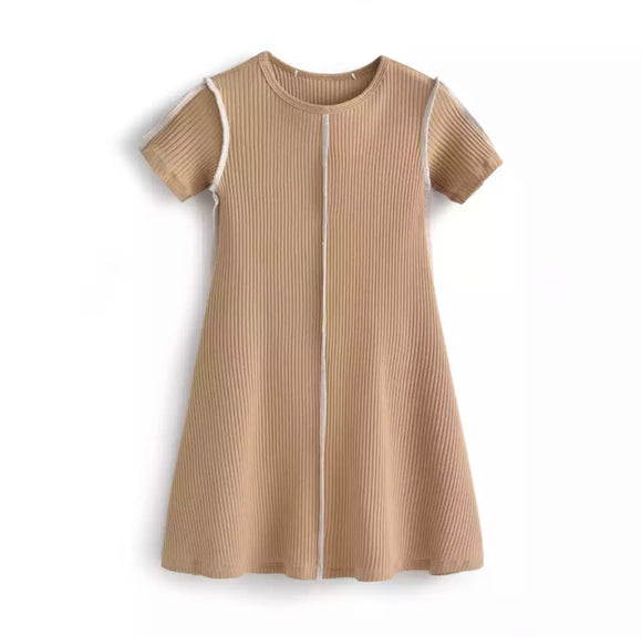 Ribbed Tan Dress