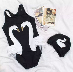 Swan Swimsuit + Bathing Cap