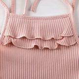 Pink Ribbed Ruffle Set with Headband