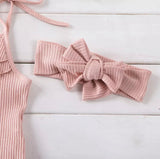 Pink Ribbed Ruffle Set with Headband